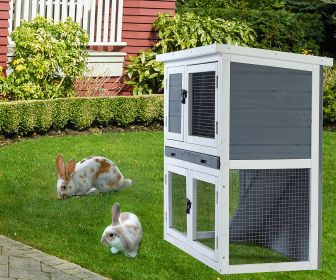 Two-layer solid wooden with easy clear tray for bunny rabbitsWooden Pet House Rabbit Bunny Wood Hutch House Dog House Chicken Coops Chicken Cages