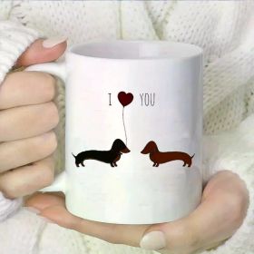 Dachshund Love" White Ceramic Coffee Mug with Heart & Dog Illustrations - Heat Resistant, Dishwasher Safe, Ideal Gift