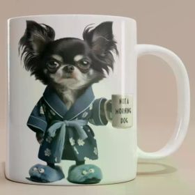 Funny Chihuahua Ceramic Mug - 'Not a Morning Dog' Design, 11oz White Coffee Cup with Cute Dog Illustration,