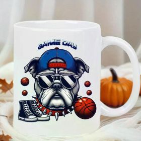 1pc &Quot;Game Day with Dogs&Quot; Ceramic Coffee Mug - Insulated, Reusable, Hand Washable Only - White, Playful