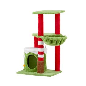 Cat Scratching Posts Tower with Cat Condo (Color: Green & Red, Type: Pet Supplies)