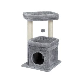 Indoor Small Natural Sisal Plush Cat Tower (Color: Grey, Type: Pet Supplies)