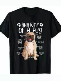 1pc Funny Pug Dog Anatomy Graphic T-Shirt, 100% Cotton Crew Neck Short Sleeve Tee, All-Season Knit Fabric Pullover for Adults (Color: Black, size: XXXL)