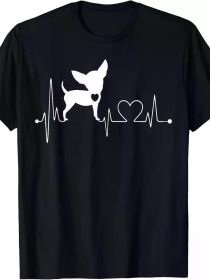 Cute Chihuahua Dog Heartbeat Tshirt For Men Men's Kids T-Shirt (Color: Black, size: XXL)
