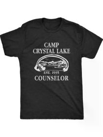 Crazy Dog Mens T Shirt Camp Crystal Lake 1980 Vintage Camping Movie Tee Native American Hot Steam (Color: Black, size: S)