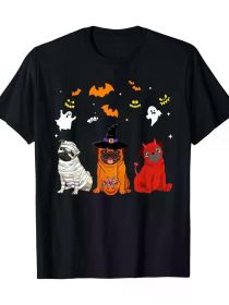 Halloween Pug Dogs Lovers Mummy Witch Demon Costumes T-Shirt (Color: Black, size: S)