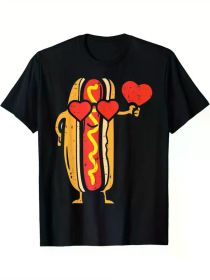 Heart Hot Dog Cute Sausage Bun Valentines Day Food Lover T-Shirt (Color: Black, size: L)
