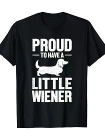 Proud to Have a Little Wiener" Men's T-Shirt - 100% Cotton, Black with White Dachshund Graphic, Casual Patriotic Tee for Dog Lovers, Machine Wash (Color: Black, size: XXXL)