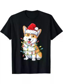 Corgi Santa Christmas Tree Lights Xmas Boys Men Corgmas Dog T-Shirt (Color: Black, size: XXL)